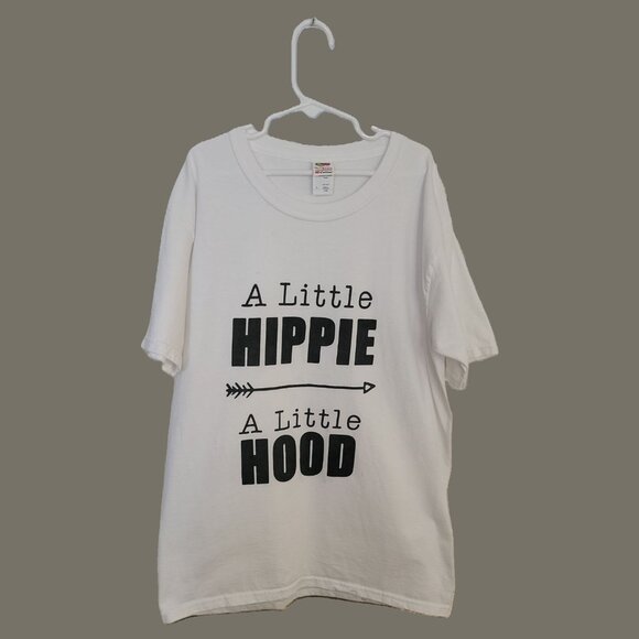 Graphic Tee A Little Hippie A LIttle Hood Short Sleeve Black and White Youth L - Picture 2 of 11